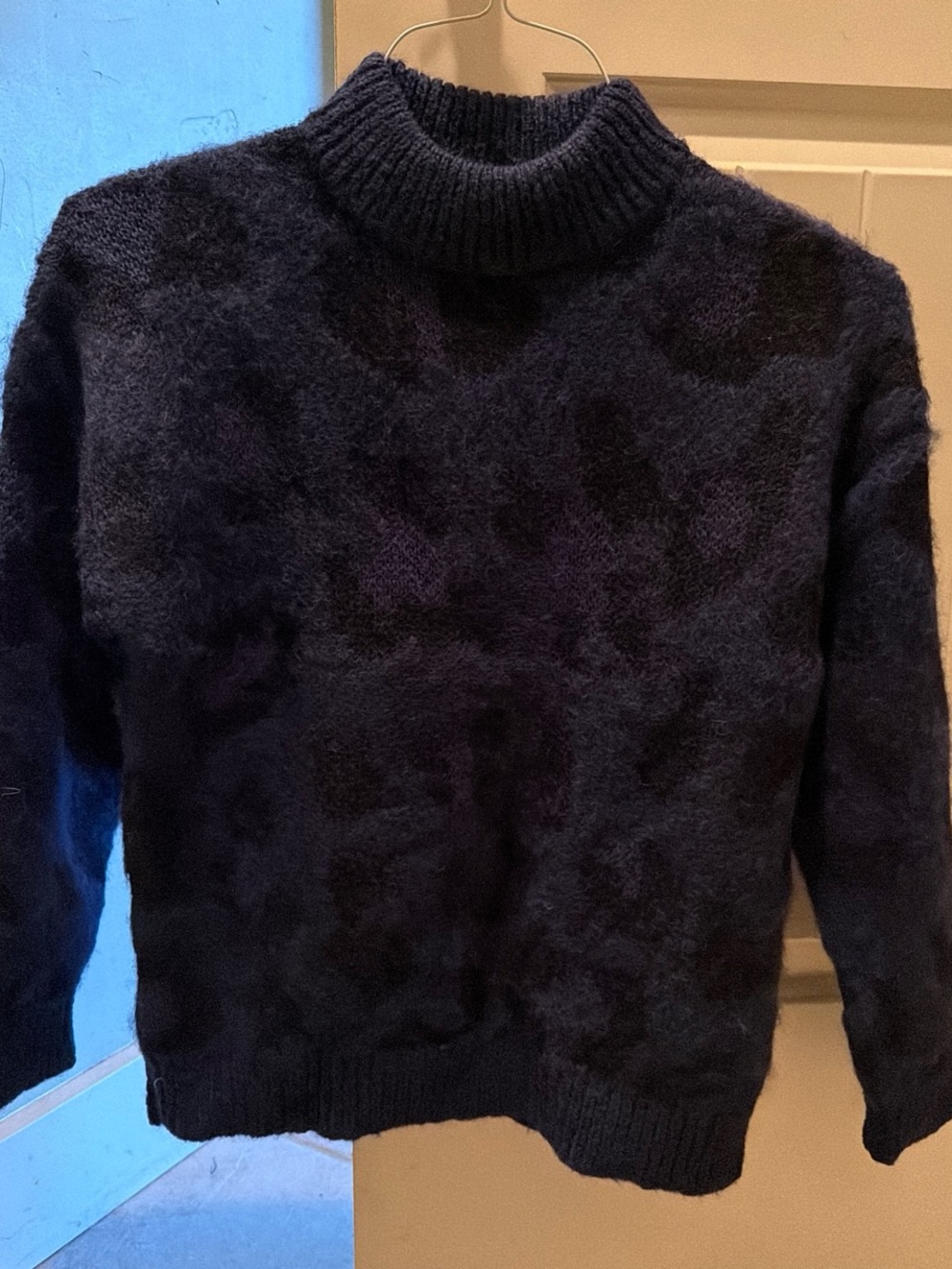 kate spade Navy Fuzzy Cowl Neck Sweater